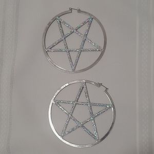 Glittery star pentagram hoop earrings